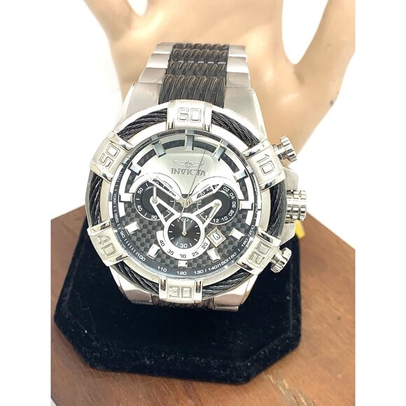 Invicta Men's Watch 29569 Bolt Quartz Chronograph Silver Black Stainless Steel - Picture 1 of 15
